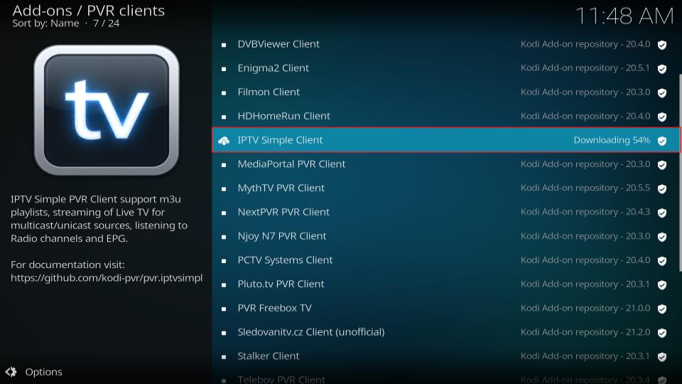 PVR IPTV Simple Client commencera à se charger sur votre application Kodi.